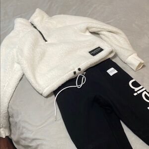 Calvin Klein White Fleece Jacket and Black Joggers Set Womens S